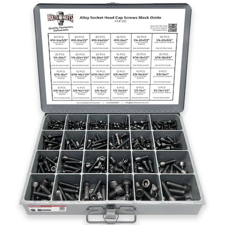 Boltsandnuts.Com Inch Alloy Allen Socket Head Cap Screws Bolts Black Oxide Assortment - 453 PCS Assortment Kit #252